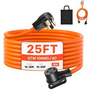 Cavo di prolunga per asciugatrice da 7,6 m, 4 poli NEMA 14-30P 14-30R, 125V/250V STW 10AWG/4C, 30A, cavo in rame puro, grado di protezione IP44, corrente nominale 50A - Product Image 2