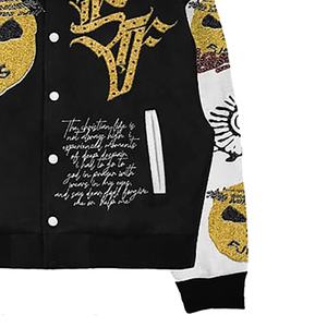 OEM Custom Logo Embroidery Retro Letterman Woolen Bomber Jacket Men's Baseball Varsity Jacket Leather Sleeves Button <b>Winter</b> Wear - Product Image 4