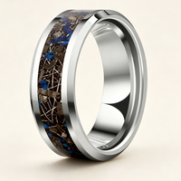 Wolframcarbid-Ring mit Blauem Zerkleinertem Stein und Meteorit-Einlage Polierte Kante Ehering Komfortabler Sitz Verlobungs- und Versprechensschmuck