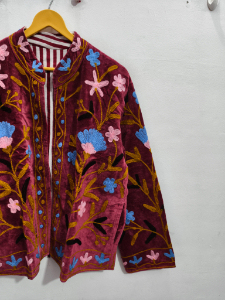 Suzani Embroidered <b>Velvet</b> Short Casual Sweet <b>Jacket</b> <b>Women</b> Breathable Handcrafted Artisan Custom Cotton decent design - Product Image 4