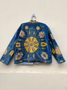 Chaqueta de terciopelo azul real premium para mujer, ropa étnica de invierno, manga larga, cuello mandarín, abrigo corto a precio de fábrica - Product Image 4