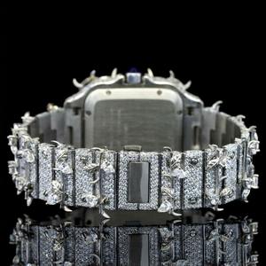 Relojes de Lujo Cuadrados de Acero Inoxidable Plateado con Diamantes Moissanite Negros Estilo Hip Hop Romano para Hombre y Mujer, Calidad VVS, a la Moda - Product Image 5