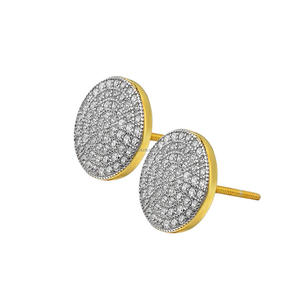 Pendientes de Diamante Moissanite Redondos Brillantes, Plata de Ley 925 con Borde y Poste Dorados, Joyería Elegante y a la Moda - Product Image 1
