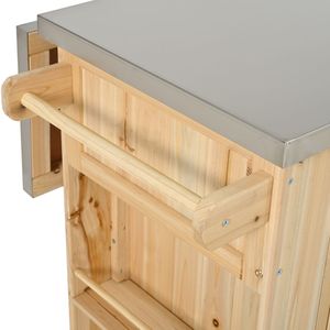 Isla de Cocina de Madera de Abeto para Exteriores con Encimera de Acero Inoxidable, Amplio Espacio de Almacenamiento, Toallero y Estantes para Especias y Botellas - Product Image 5