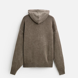 Pull-over en tricot épais personnalisé avec logo pour homme, style streetwear, effet délavé, tendance, et sweat à capuche en tricot pour homme - Product Image 3