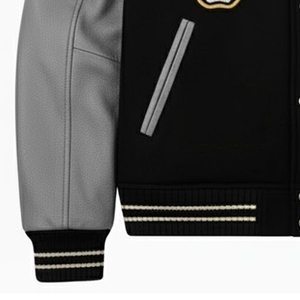 Chaqueta Varsity de Lana con Bordado Chenille para Hombre, Cuerpo de Lana, Mangas de Cuero Genuino, Ropa de Invierno - Product Image 4