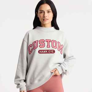 Sweat-shirt à col montant personnalisé brodé en coton doux, style streetwear, pull molletonné oversize pour femme - Product Image 1