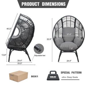 Nuova Poltrona a Uovo in PE Intrecciato Stile Rattan con Cuscino Nero e Grigio per Patio - Product Image 2