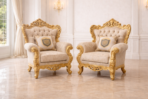 Juego de sala de estar de madera de lujo estilo Maharani con acabado dorado, juego de sofás de alta calidad, sofá clásico personalizado con mesa de centro, Reino Unido - Product Image 3