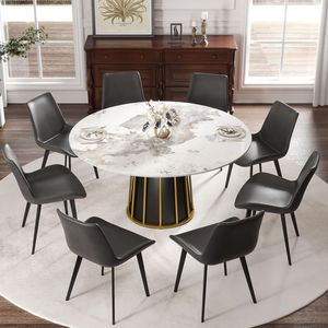 59.05 tavolo da pranzo moderno con pannello in pietra artificiale bianca con Base in ferro metallico può ospitare 6-8 persone sedie non incluse - Product Image 2