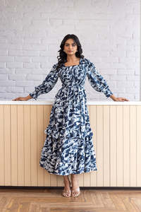 Robe midi en mousseline à imprimé floral, col en V, manches volantées, coupe trapèze ample, style bohème décontracté pour femme, pièce élégante pour l'été - Product Image 2