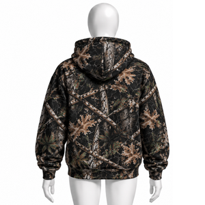 Black Nature Print Full <b>Zip</b> <b>Hoodie</b> Mens Outdoor Style Hooded Sweatshirt with Drawstring Kangaroo <b>Pockets</b> Casual Winter Wear - Product Image 2
