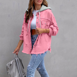 Nuevas sudaderas de mezclilla para damas, color rosa, manga larga, cierre de botones, bolsillo frontal, estilo urbano. - Product Image 6