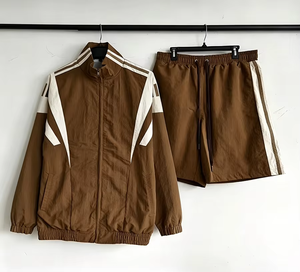 <b>Men</b>’s Brown Panelled Windbreaker Tracksuit Set <b>Jacket</b> and Shorts Retro 90s Streetwear <b>Lightweight</b> Sportswear Outfit - Product Image 4