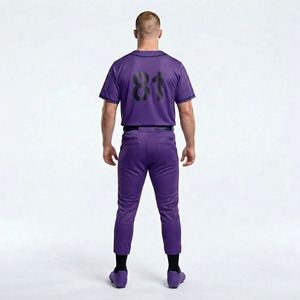 Tenues d'équipe sportives personnalisées de haute qualité, respirantes, imprimées, 100% coton, ensemble maillot et pantalon de baseball pour hommes, col en V, manches longues, devant imprimé - Product Image 2