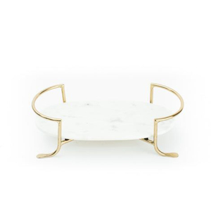 Plateau de service en marbre artisanal indien avec poignée en laiton doré, accessoire décoratif pour la maison, les mariages et les hôtels, plateaux en laiton et en marbre - Product Image 1