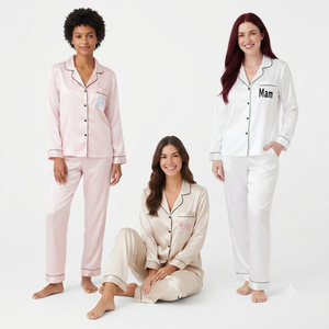 Conjunto de Pijama de Seda 100% para Mujer, Manga Larga, Cierre de Botones, Color Sólido, Cuello Camisero, Cintura Media, Largo Completo, Estilo Clásico - Product Image 5