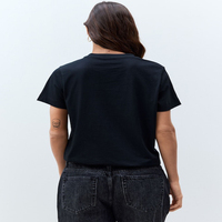 T-shirts à manches courtes pour femmes, best-sellers, noirs, ornés d'appliques, imprimés léopard, avec poche, coupe ajustée, 100% coton et élasthanne