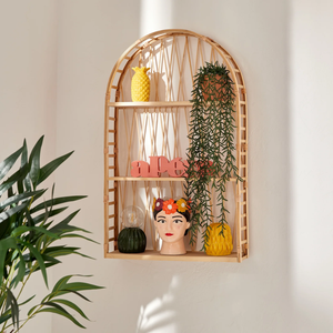 Premium Bamboo Arch Wall Hanging Shelf Functional Storage <b>Rack</b> for Boutique Spa and Hotel Wall Display Wholesale - Product Image 1