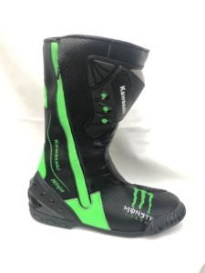 Bottes de course ventilées Monster de haute qualité Meerab Impex, combinaison noir-vert, cuir véritable, imperméables, fermeture éclair - Product Image 4