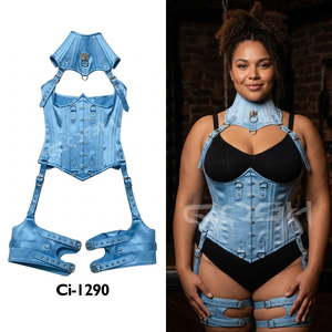 Corsé de satén azul con varillas de acero, resistente, para uso gótico y de moda. - Product Image 5