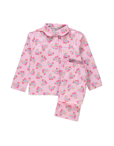 Conjunto de Pijama de Manga Larga con Estampado Floral para Niñas, Marca Personalizada, Algodón Rosa, Ropa de Dormir Cómoda, Pantalones, En Stock - Product Image 1