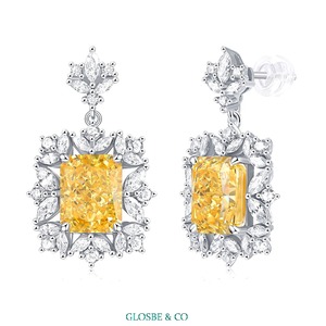 Fashion Women's <b>Silver</b> <b>Stud</b> <b>Earrings</b> Customized Design Fancy Light Yellow Radiant Moissanite 11x15mm Glosbe & Co OEM ODM - Product Image 1