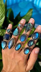Blue <b>Labradorite</b> 925 Sterling Silver <b>Ring</b> – Mixed Shape Gemstone Statement Jewelry Solid 925 Sterling Silver - Product Image 1