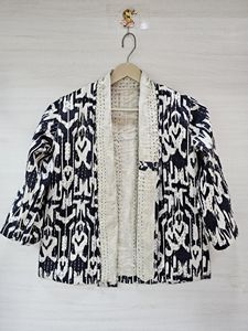 Cotton Kantha Boho Quilted Reversible Indian <b>Patchwork</b> Eco-Friendly Breathable Horn Button <b>Jacket</b> Handmade Ikat Print for Women - Product Image 5