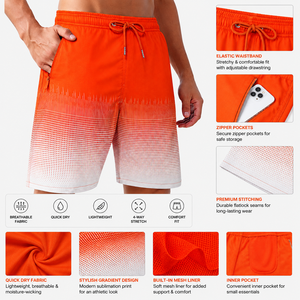 New Custom Design Sublimated Waterproof Elastic Waist Solid <b>Men's</b> Board Shorts Swimming Shorts <b>Trunks</b> Pockets 4 Way Stretch - Product Image 2