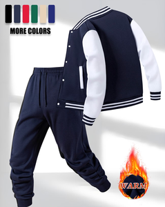 Customized Brand 2pcs Boys Outfit Long Sleeve Pullover Sweatshirt Jacket Joggers Autumn/Winter Solid Color Polyester/Cotton - Product Image 1