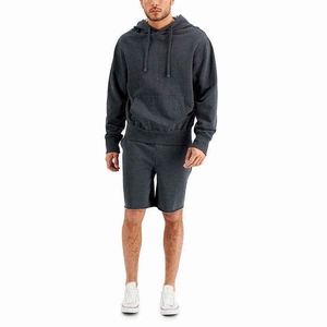 Men's Casual Solid Polyester/Cotton Blend Fleece Hoodie Shorts Set Breathable Autumn Two-Piece Elastic cottonBreathable - Product Image 4