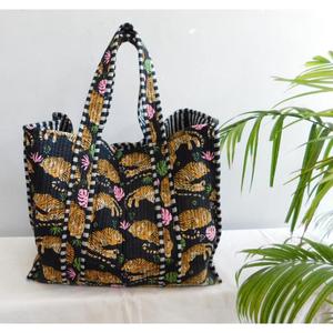 Cotton Handmade Animal Print <b>Boho</b> Quilted All Seasons Beach Tote <b>Bag</b> Open Closure Reusable Shopping Casual Shoulder <b>Bag</b> - Product Image 1