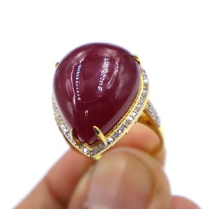 Bague en argent sterling 925 plaqué or avec grenat rouge naturel et diamant, bague cadeau en pierres précieuses, bijoux pour femme - Product Image 3