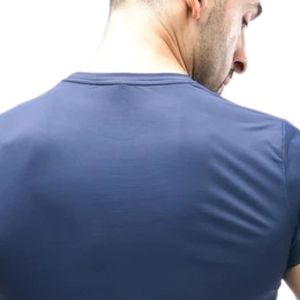 T-shirt à manches courtes pour homme, coupe slim, col rond, bleu, t-shirt basique uni pour un usage quotidien décontracté et streetwear - Product Image 4
