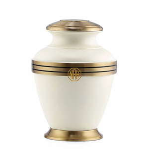 Cream White Enamel Cremation Urn <b>Jar</b> Solid Brass Aluminum Memorial Urn Gold Band Funeral Keepsake for Adult Ashes - Product Image 1