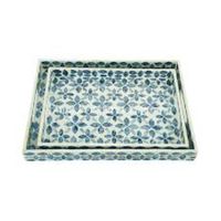 Plateau de service artisanal en nacre avec poignées en laiton, élégant décor en incrustation de coquillages, plat de service décoratif pour la maison