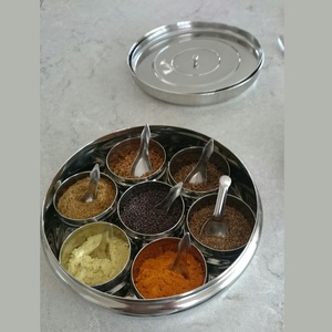 Trending 9 Compartment Stainless Steel Masala Dabba Kitchen Storage Essential Stainless Steel Square Shape 9 In 1 Spice <b>Box</b> - Product Image 5