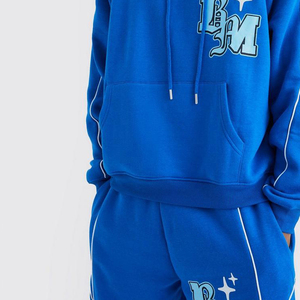 Conjunto de Sudadera con Capucha Azul Marino para Hombre, Corte Holgado, Forro Polar, Estampado de Letras, Chándal Informal con Bolsillo, Ropa de Otoño - Product Image 5