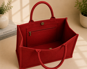 Bolso Tote Rojo de Yute con Bordado Floral, Asa Superior, Diseño Retro Casual, Forro de Algodón, para Playa, Viajes y Uso Diario - Product Image 6