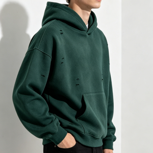เสื้อฮู้ดดี้ผ้าฝ้ายฟลีซหนานุ่มทรงโอเวอร์ไซส์ สไตล์ดิสเทรส สำหรับแบรนด์สตรีทแวร์ - Product Image 4