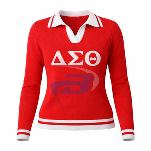 Delta |   Sigma |   Suéter de punto verde informal para mujer de Theta Sorority con estampado de letras DST, suéter con letras, personalizado con cualquier logotipo - Product Image 1