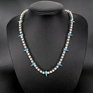 Punk Hiphop Style <b>Statement</b> <b>Necklace</b> Rhodium Plated S925 Silver Lab Grown Crystal Rhinestone Spike Chain Unisex Party Jewelry - Product Image 1