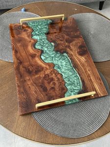 <b>Epoxy</b> <b>Resin</b> Wooden Serving Tray for Restaurant Hotel Supplies Christmas Decorative and Living Room Drink Serving Tray - Product Image 4