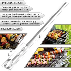 Spiedini per Kebab in Acciaio Inox Riutilizzabili da 14 Pollici, Piatti e Lunghi per Grigliare, Utensili per Barbecue - Product Image 2