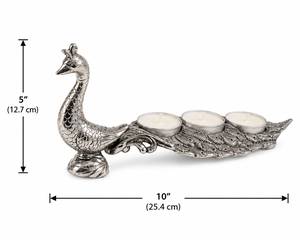 Portavelas Decorativo de Metal Plateado Antiguo Hecho a Mano en India con Diseño de Pavo Real, para Tres Velas, Ligero, para Decoración del Hogar - Product Image 1