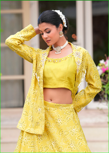 Conjunto de Chaqueta y Lehenga Amarillo Marigold Fusion - Product Image 4