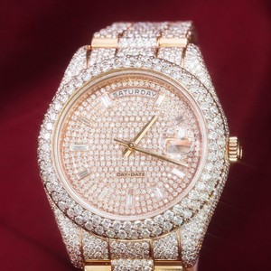 Montre de luxe pour homme Hip Hop Bust Custom, automatique, mécanique, en acier inoxydable, bracelet 16 mm, or, sertie de diamants Moissanite VVS - Product Image 3