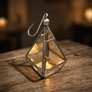 ARTISAN DESIGN Handmade Metal Steel Pyramid Glass Candle Lantern Hanging Hook Decorative <b>Tea</b> <b>Light</b> <b>Holder</b> for Home Decoration - Product Image 1