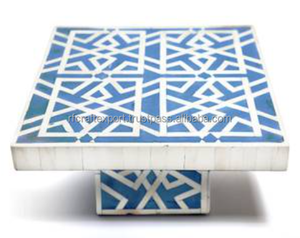 Support à gâteau carré indien fait à la main incrustation d'os avec motif de feuille de fleur multicolore en nacre pour les mariages - Product Image 6